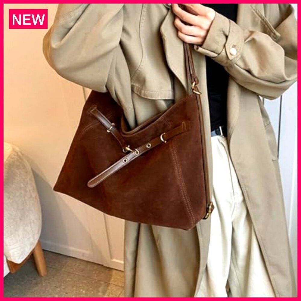 Large Suede Tote Bag Crossbody Shoulder Purse Hobo Satchel - Picture 8 of 8